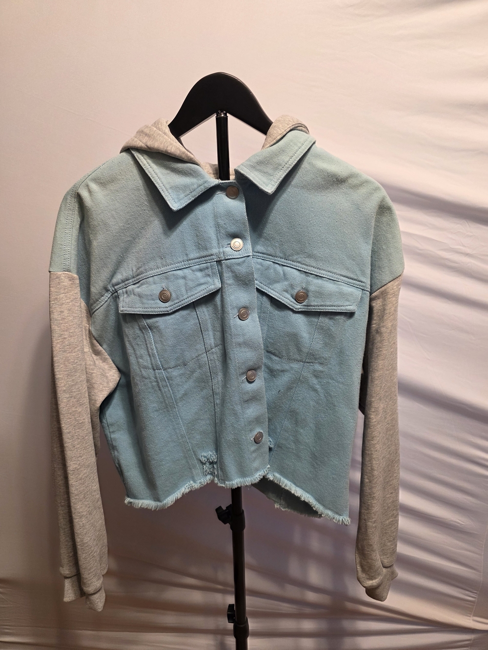 Peach Love California Light Blue & Heather Gray Jean Jacket